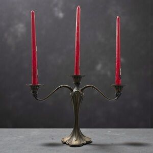 PARTYLITE THREE-ARM BRONZE TONE METAL CANDELABRA CANDLE HOLDER CENTERPIECE